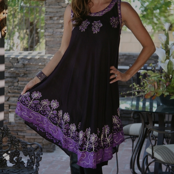 S.R. Fashion Dress Swim Cover Up Purple Rayon Embroidered  Boho  Style Dress - Picture 4 of 4